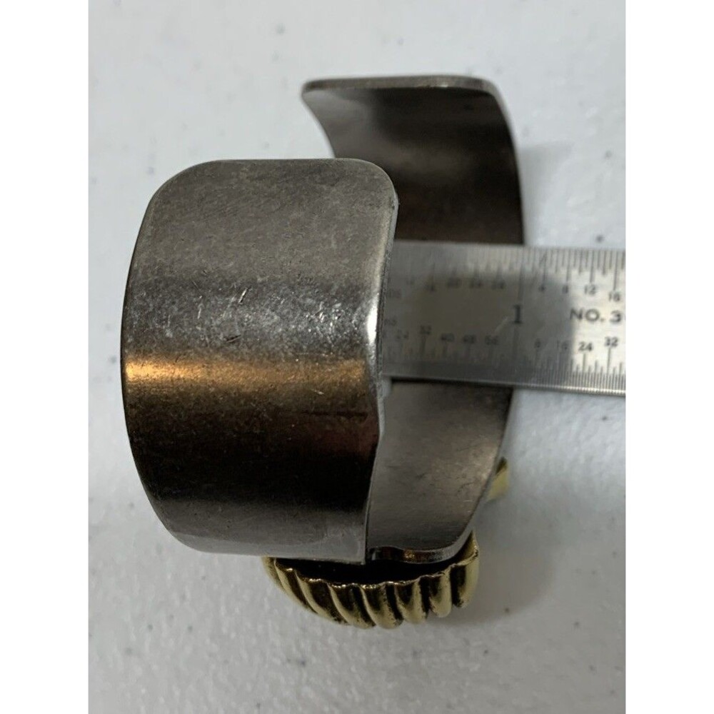 Vintage 1970s Sculptural Wave Cuff Bracelet Retro Modern Gold & Silver Tone - Picture 5 of 7